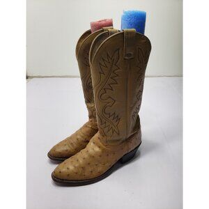 Vintage Nocona Men’s Full Quill Ostrich Cowboy Boots Tan Western USA 7.5D